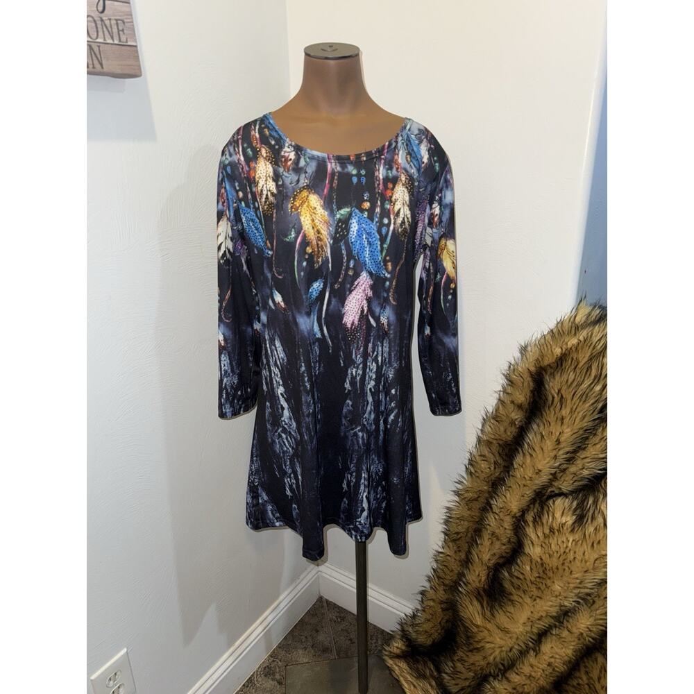 Womens Blue Feather Embellished Ameri Mode Tunic … - image 8